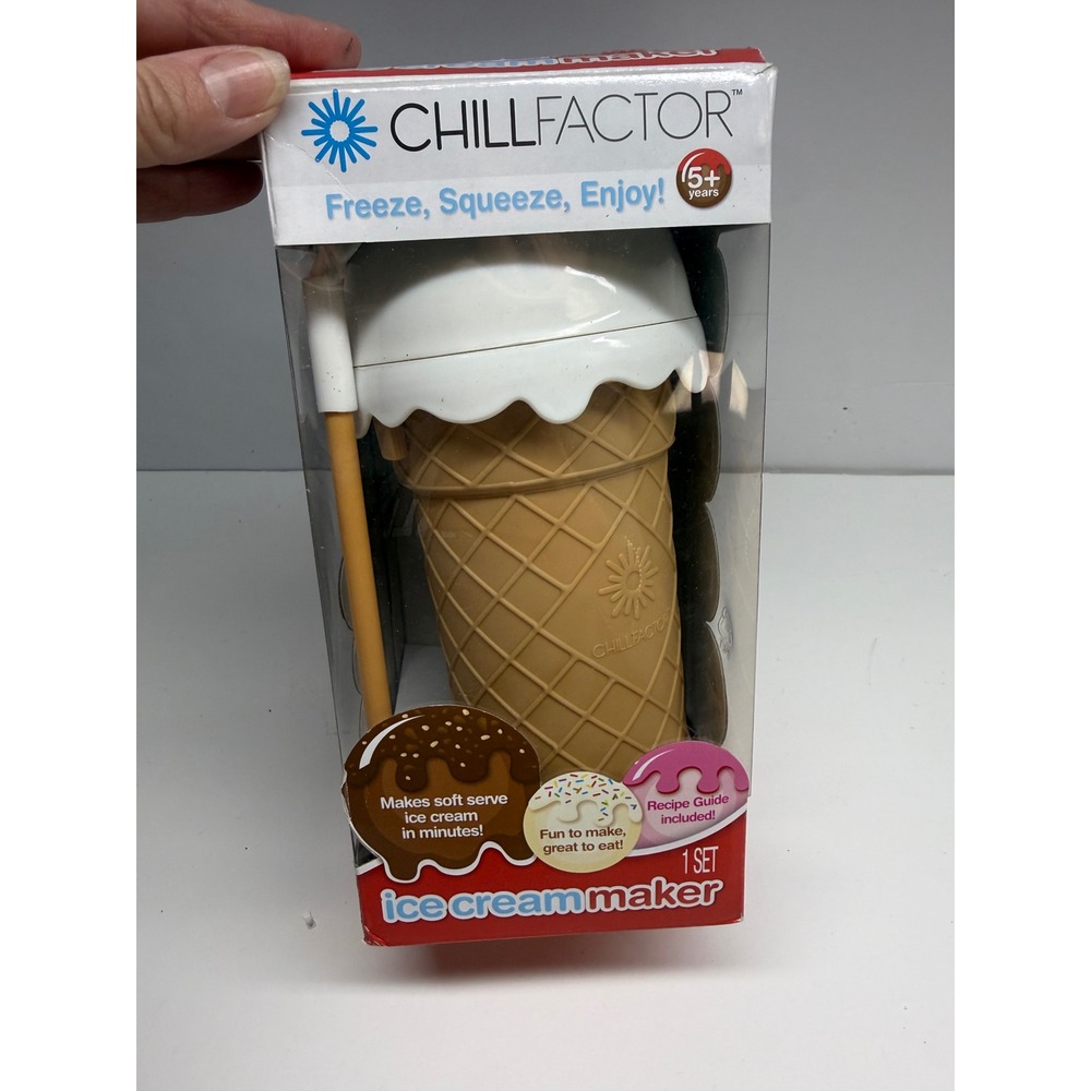 Chill Factor Ice Cream Maker Soft Serve Squeeze Cone Tan White New in Box